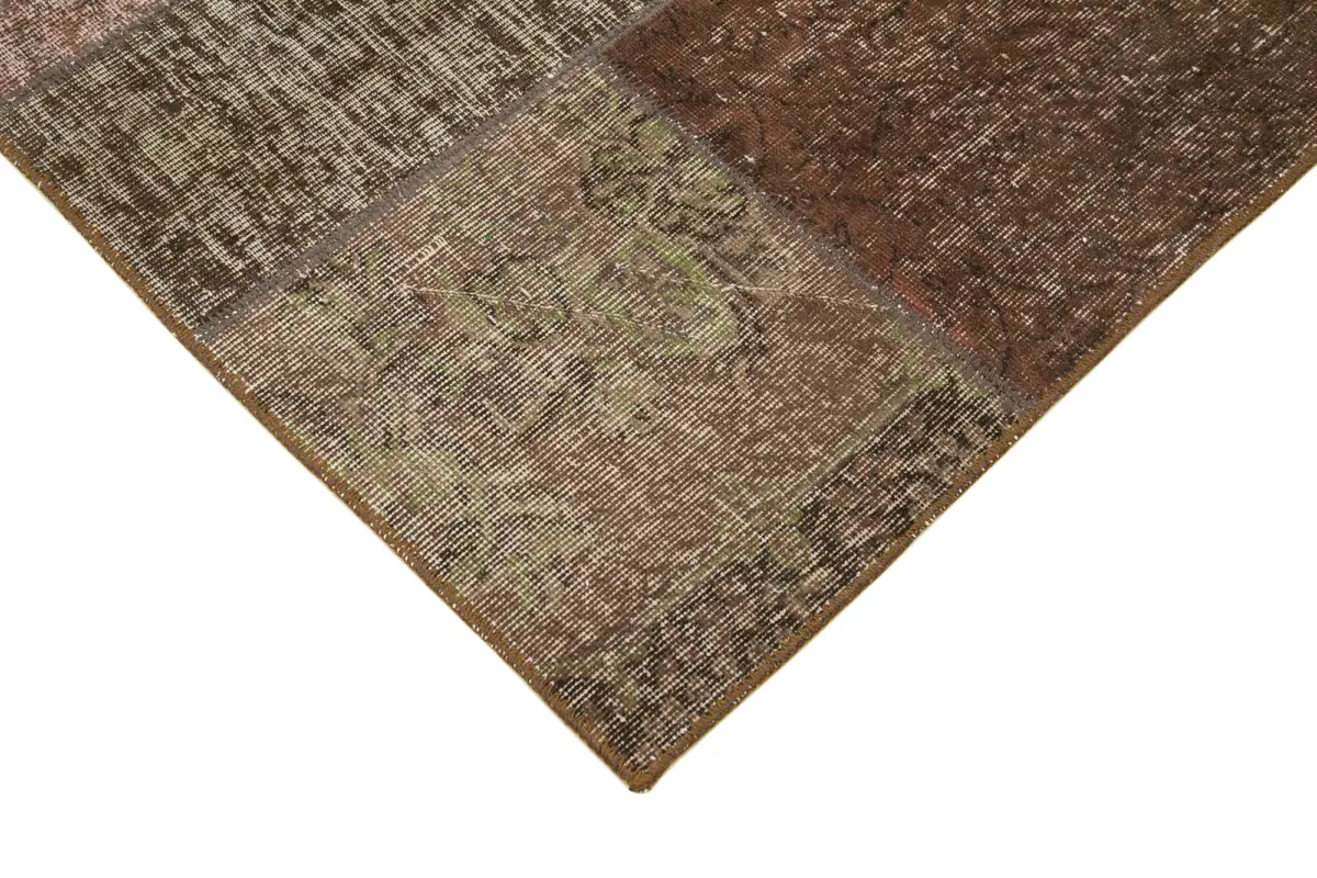 Patchwork Kahverengi Pamuk Üzerine Yün El Dokuma Kilim-170x242 - Görsel 4