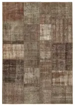 Patchwork Kahverengi Pamuk Üzerine Yün El Dokuma Kilim-170x245