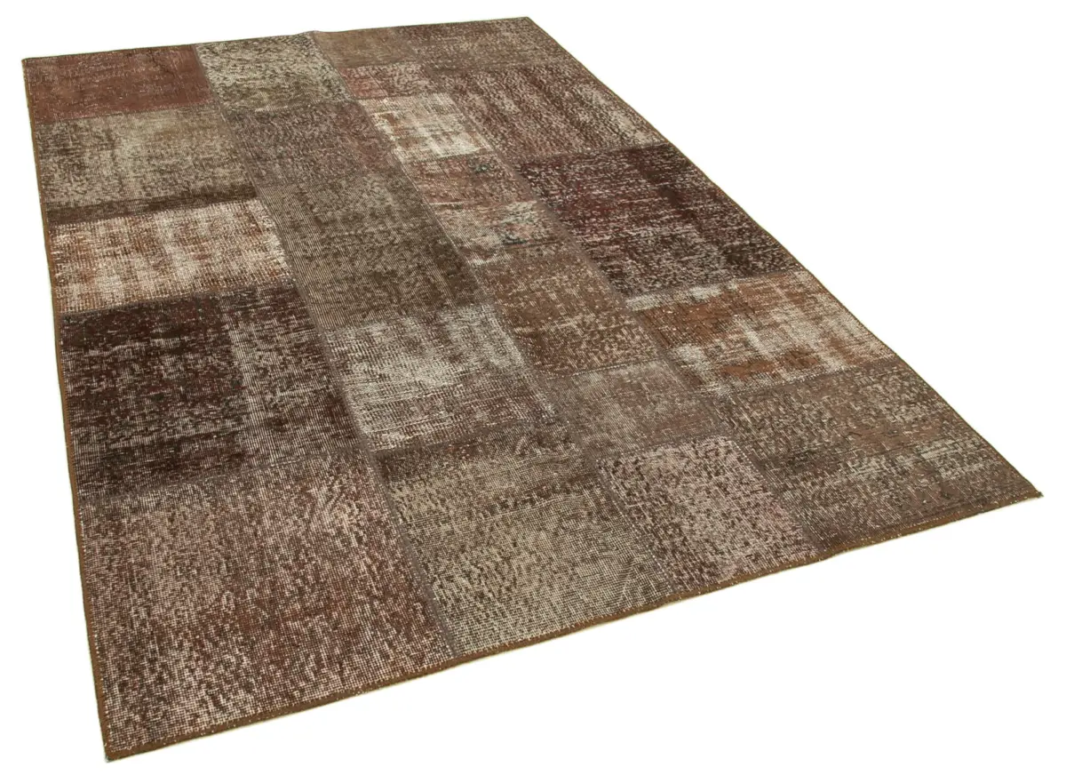 Patchwork Kahverengi Pamuk Üzerine Yün El Dokuma Kilim-170x245 - Görsel 2