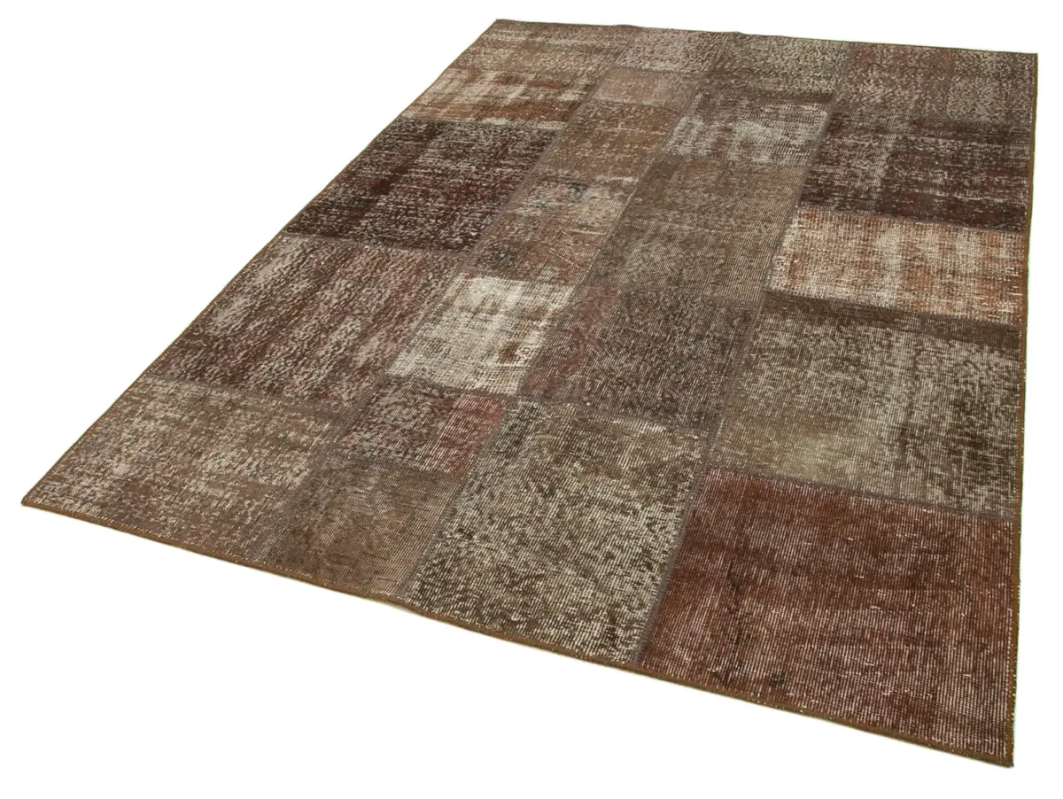 Patchwork Kahverengi Pamuk Üzerine Yün El Dokuma Kilim-170x245 - Görsel 3