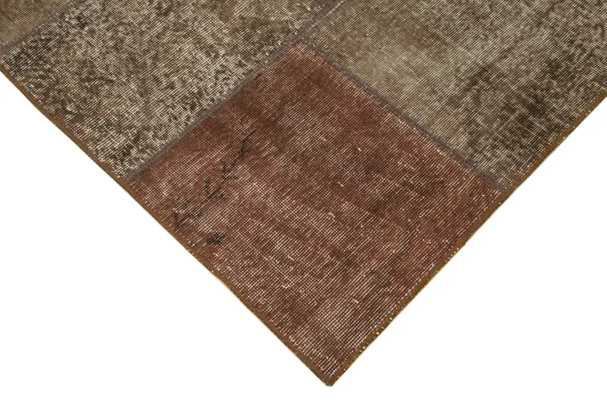 Patchwork Kahverengi Pamuk Üzerine Yün El Dokuma Kilim-170x245 - Görsel 4