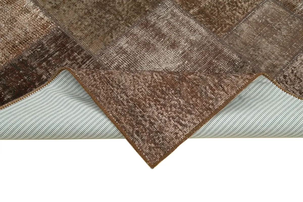Patchwork Kahverengi Pamuk Üzerine Yün El Dokuma Kilim-170x245 - Görsel 6