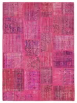 Patchwork Pembe Pamuk Üzerine Yün El Dokuma Kilim-175x242