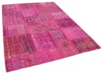 Patchwork Pembe Pamuk Üzerine Yün El Dokuma Kilim-175x242 - Görsel 2