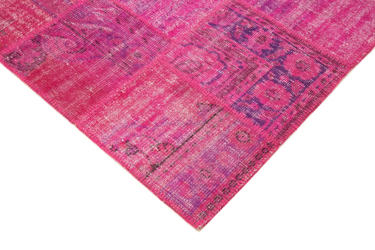 Patchwork Pembe Pamuk Üzerine Yün El Dokuma Kilim-175x242 - Görsel 4