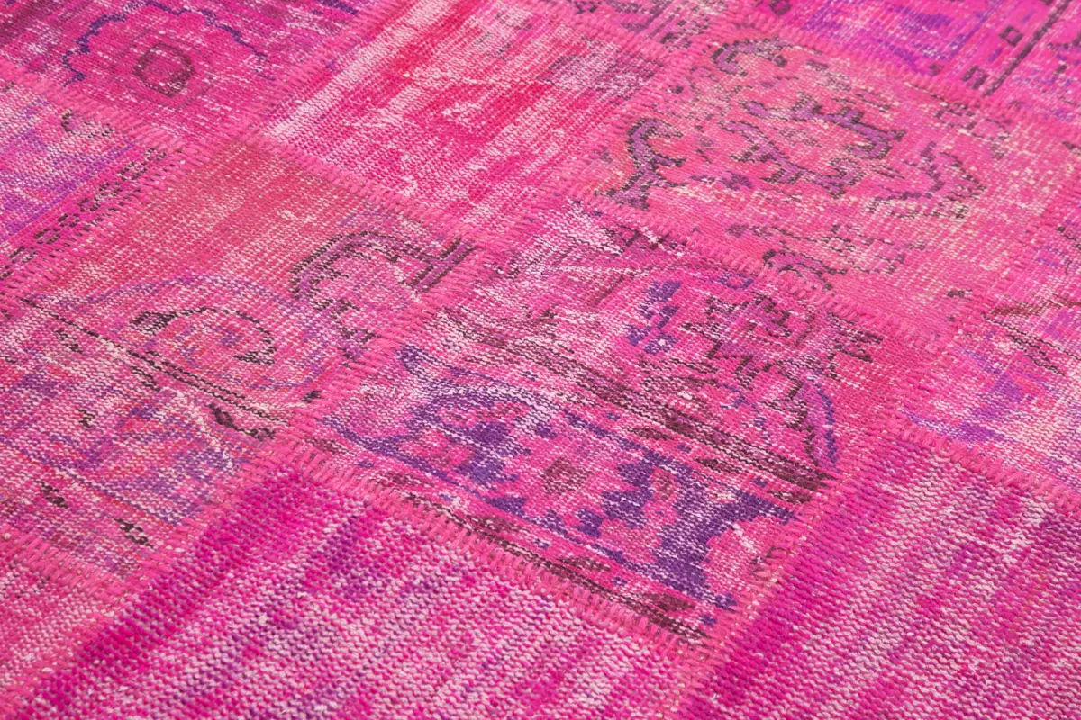 Patchwork Pembe Pamuk Üzerine Yün El Dokuma Kilim-175x242 - Görsel 5