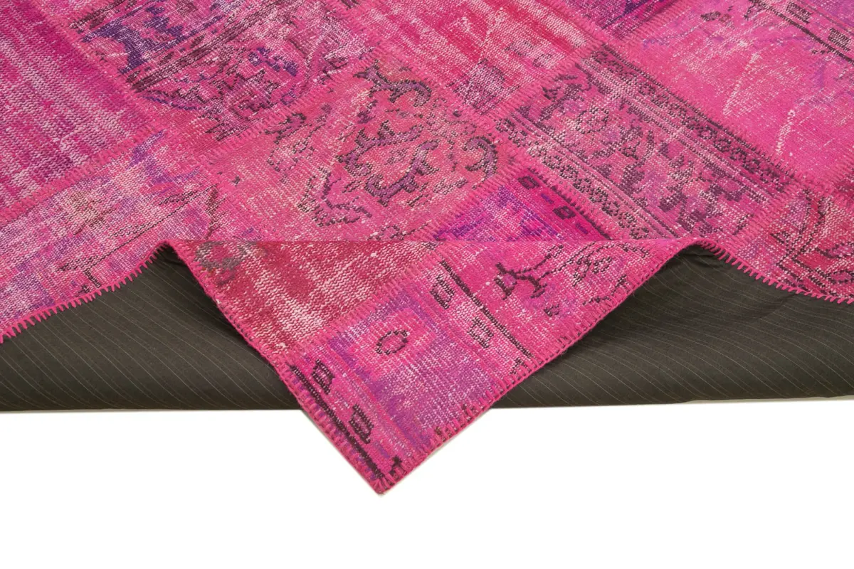 Patchwork Pembe Pamuk Üzerine Yün El Dokuma Kilim-175x242 - Görsel 6