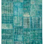 Patchwork Turkuaz Pamuk Üzerine Yün El Dokuma Kilim-174x240