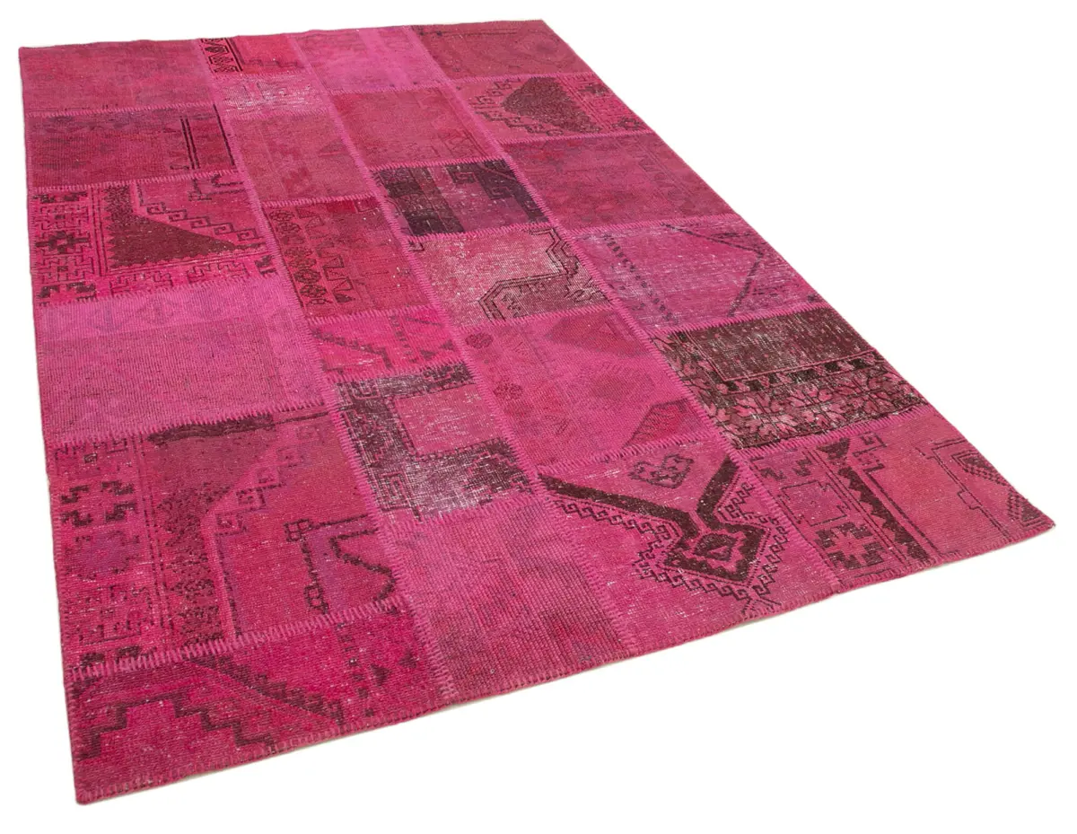 Patchwork Pembe Pamuk Üzerine Yün El Dokuma Kilim-172x250 - Görsel 2