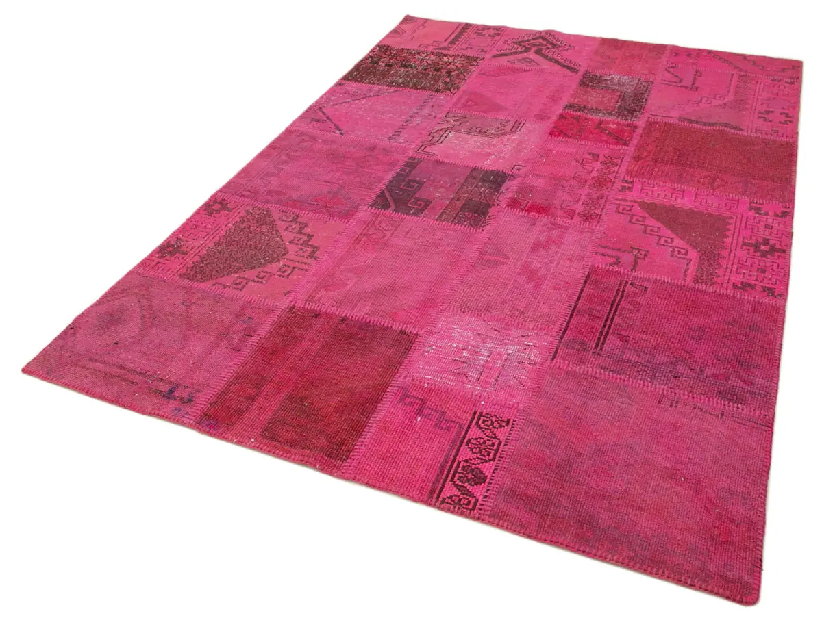 Patchwork Pembe Pamuk Üzerine Yün El Dokuma Kilim-172x250 - Görsel 3
