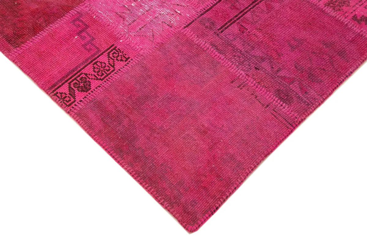 Patchwork Pembe Pamuk Üzerine Yün El Dokuma Kilim-172x250 - Görsel 4