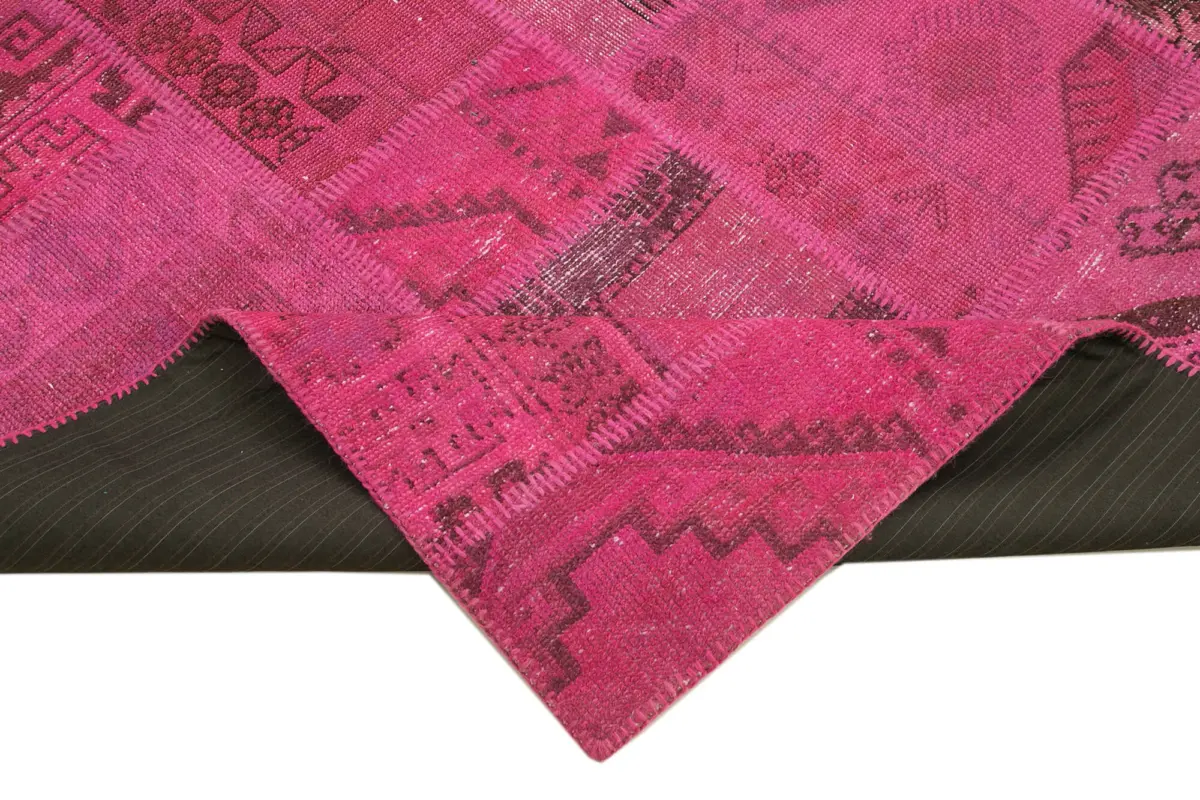 Patchwork Pembe Pamuk Üzerine Yün El Dokuma Kilim-172x250 - Görsel 6