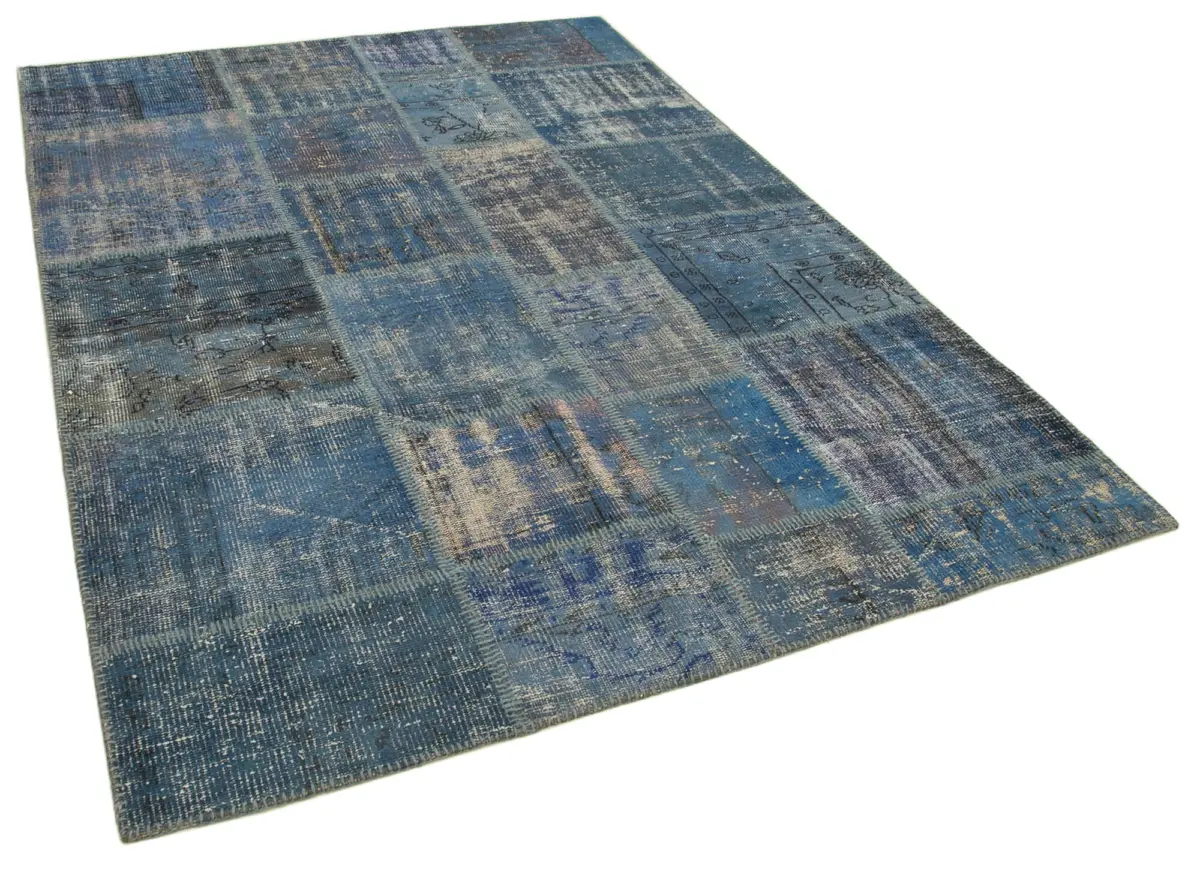 Patchwork Mavi Pamuk Üzerine Yün El Dokuma Kilim-176x243 - Görsel 2