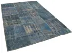 Patchwork Mavi Pamuk Üzerine Yün El Dokuma Kilim-176x243 - Görsel 2