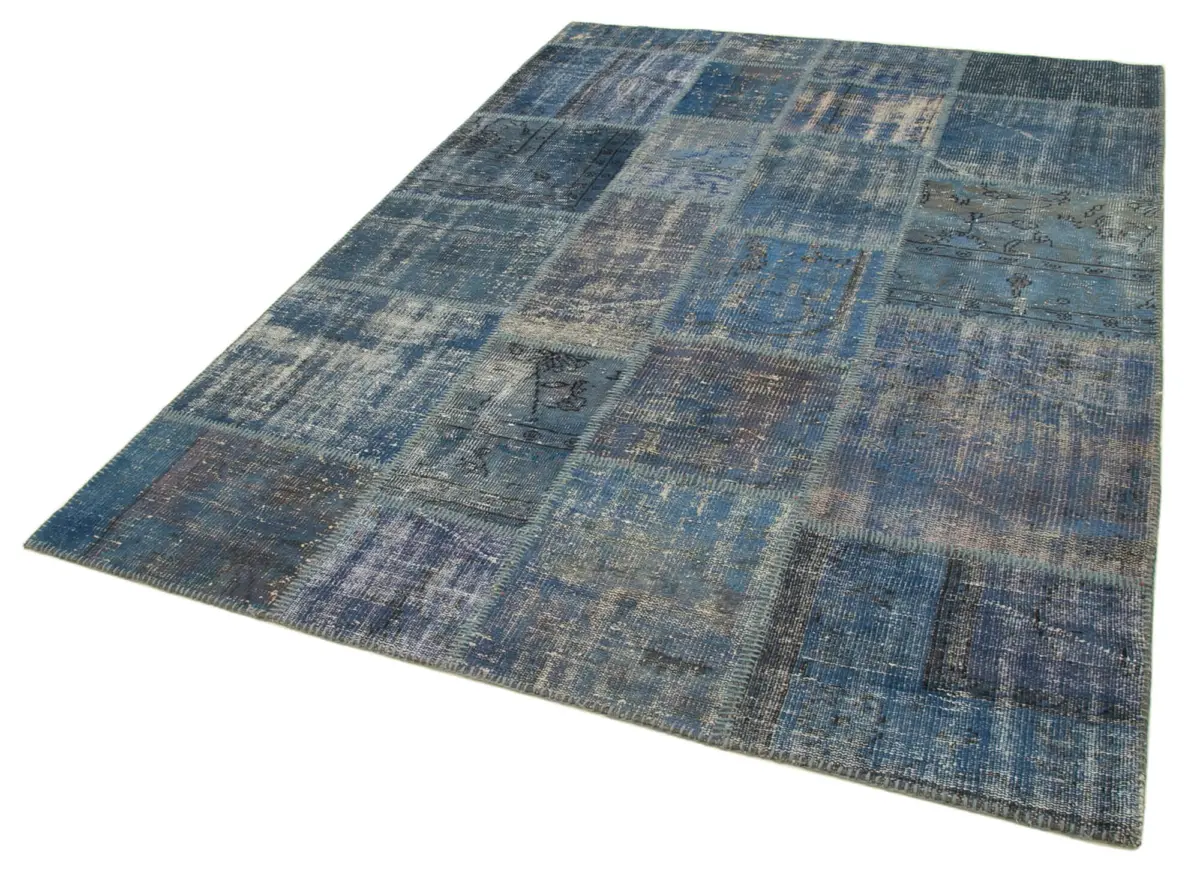Patchwork Mavi Pamuk Üzerine Yün El Dokuma Kilim-176x243 - Görsel 3