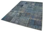 Patchwork Mavi Pamuk Üzerine Yün El Dokuma Kilim-176x243 - Görsel 3