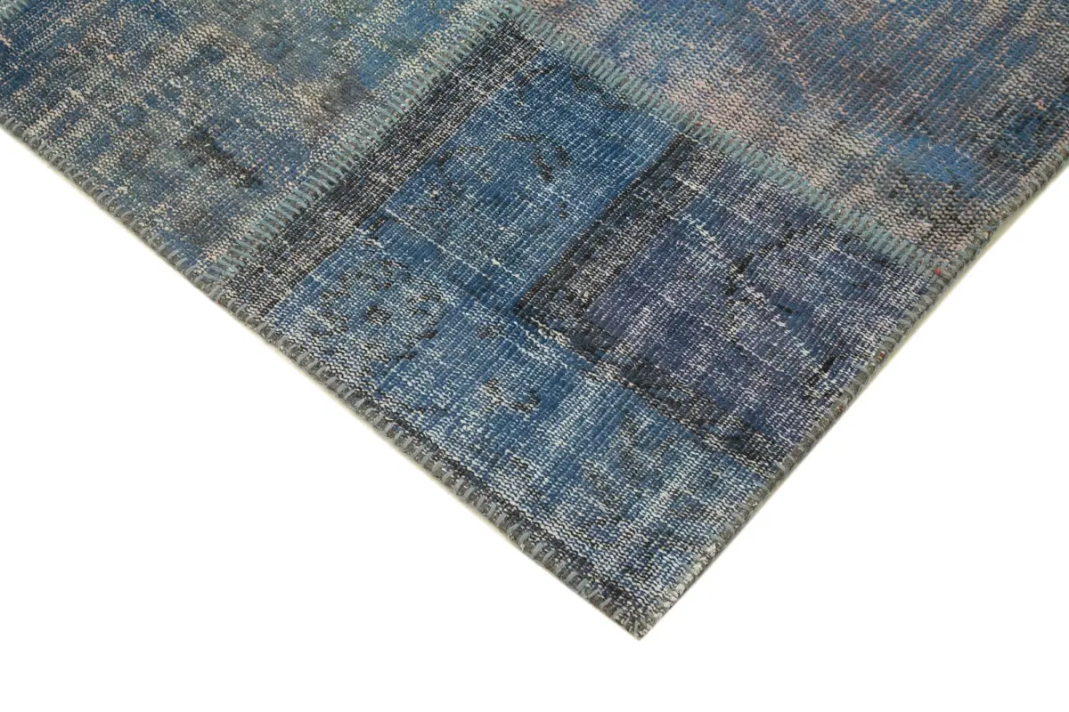 Patchwork Mavi Pamuk Üzerine Yün El Dokuma Kilim-176x243 - Görsel 4