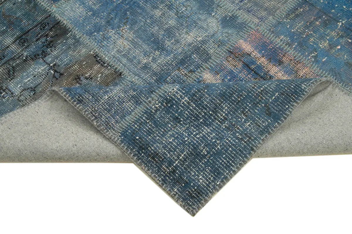 Patchwork Mavi Pamuk Üzerine Yün El Dokuma Kilim-176x243 - Görsel 6