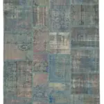 Patchwork Mavi Pamuk Üzerine Yün El Dokuma Kilim-177x247