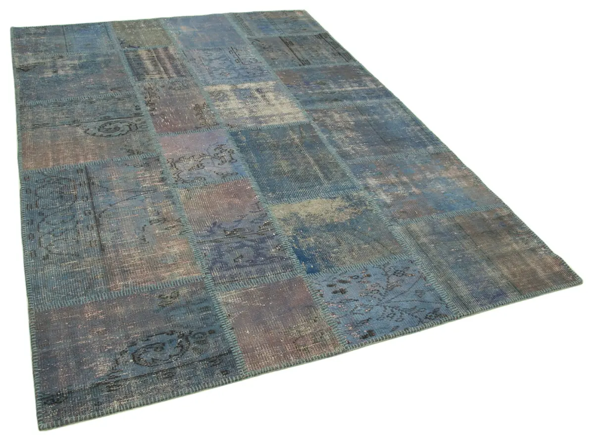 Patchwork Mavi Pamuk Üzerine Yün El Dokuma Kilim-177x247 - Görsel 2