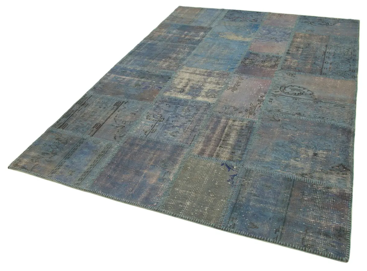 Patchwork Mavi Pamuk Üzerine Yün El Dokuma Kilim-177x247 - Görsel 3