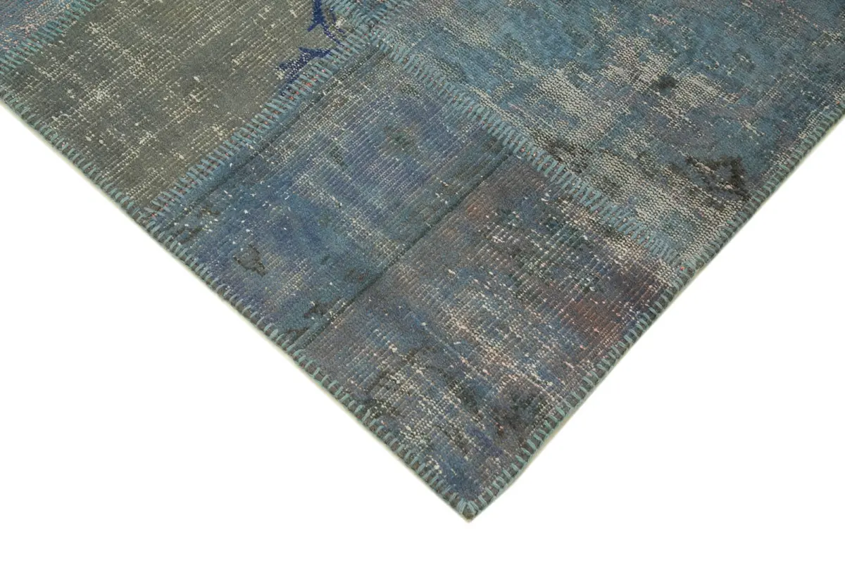 Patchwork Mavi Pamuk Üzerine Yün El Dokuma Kilim-177x247 - Görsel 4