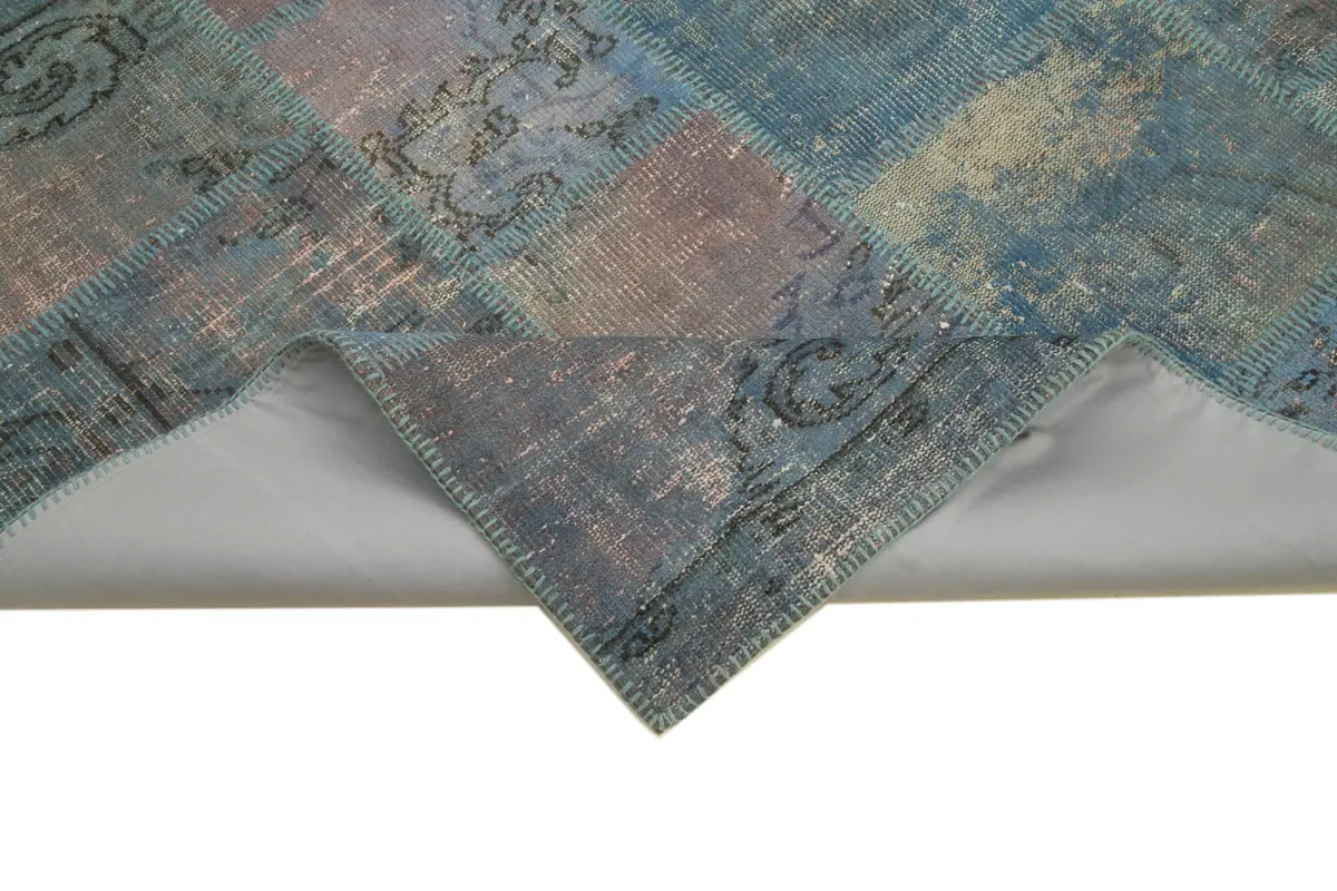 Patchwork Mavi Pamuk Üzerine Yün El Dokuma Kilim-177x247 - Görsel 6