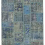 Patchwork Mavi Pamuk Üzerine Yün El Dokuma Kilim-175x247
