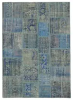 Patchwork Mavi Pamuk Üzerine Yün El Dokuma Kilim-175x247