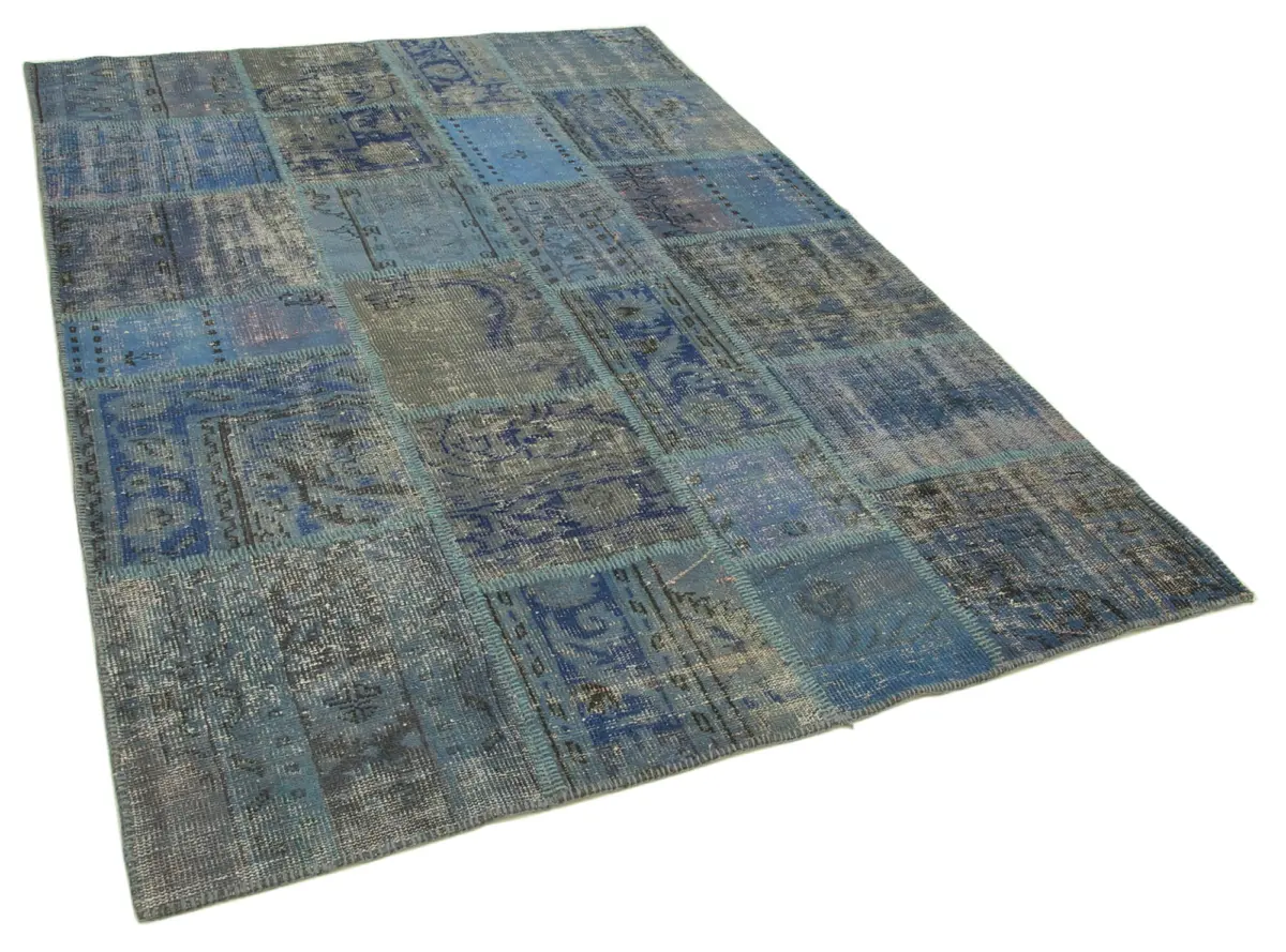 Patchwork Mavi Pamuk Üzerine Yün El Dokuma Kilim-175x247 - Görsel 2