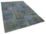 Patchwork Mavi Pamuk Üzerine Yün El Dokuma Kilim-175x247 - Görsel 2