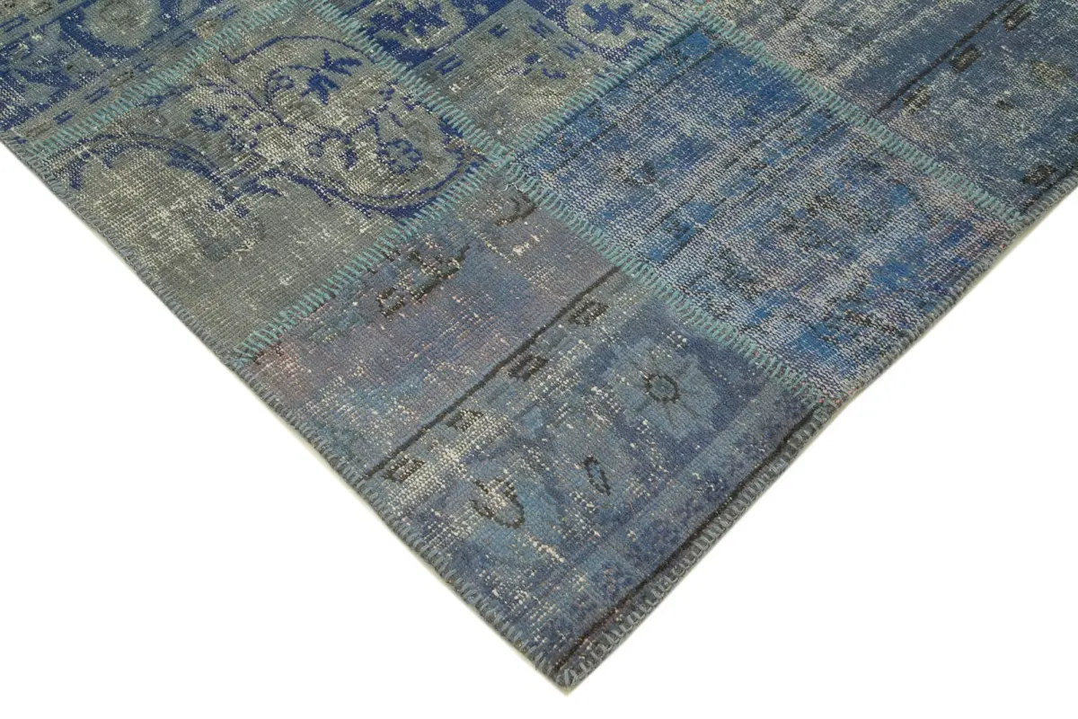 Patchwork Mavi Pamuk Üzerine Yün El Dokuma Kilim-175x247 - Görsel 4