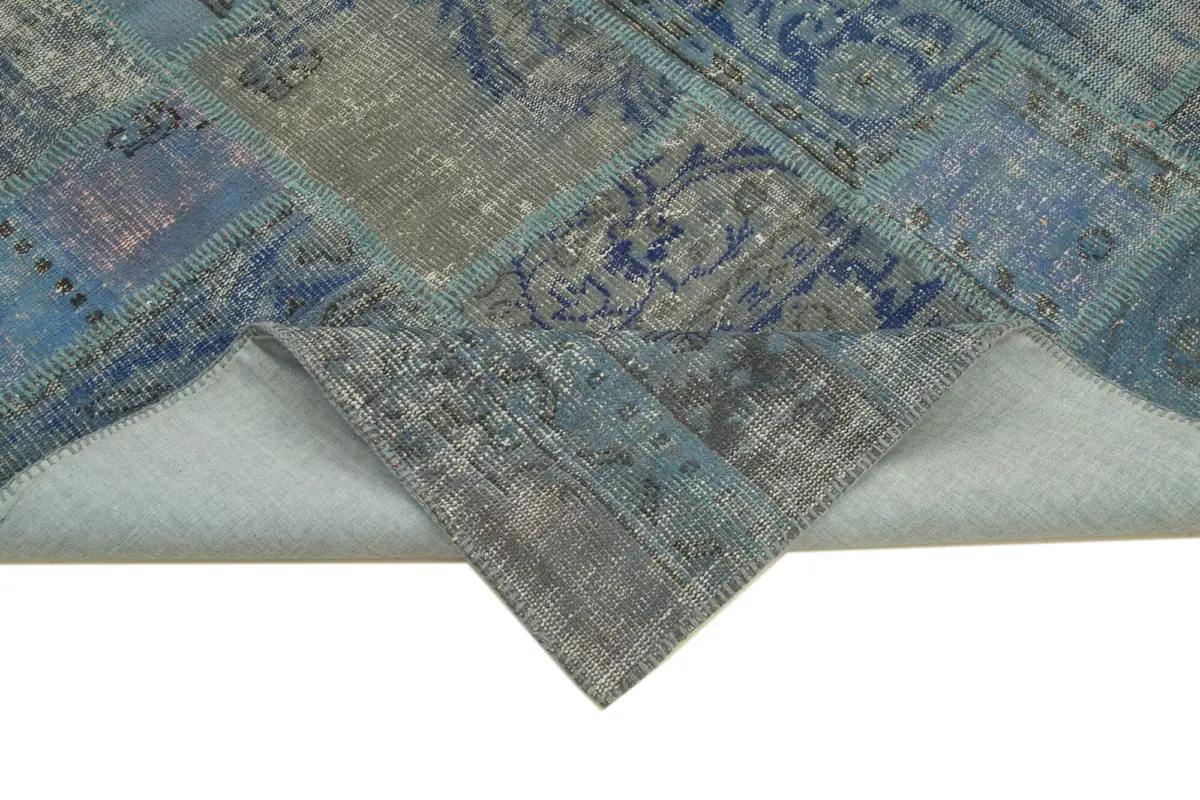 Patchwork Mavi Pamuk Üzerine Yün El Dokuma Kilim-175x247 - Görsel 6