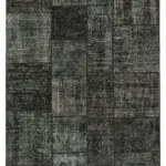 Patchwork Siyah Pamuk Üzerine Yün El Dokuma Kilim-171x241