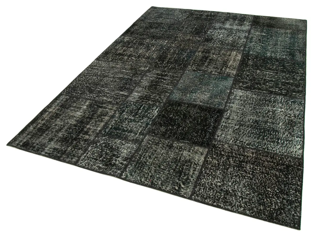 Patchwork Siyah Pamuk Üzerine Yün El Dokuma Kilim-171x241 - Görsel 3