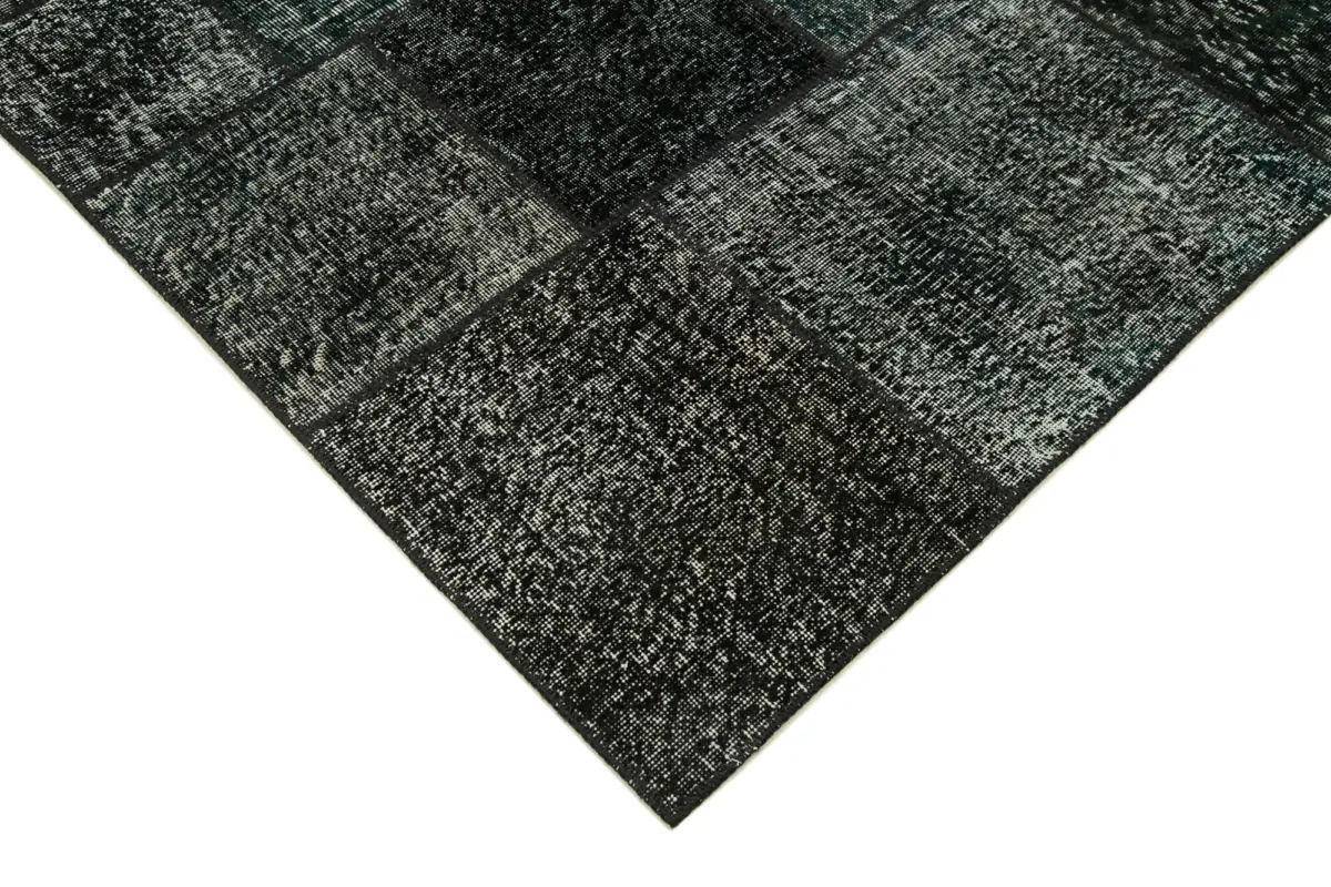 Patchwork Siyah Pamuk Üzerine Yün El Dokuma Kilim-171x241 - Görsel 4