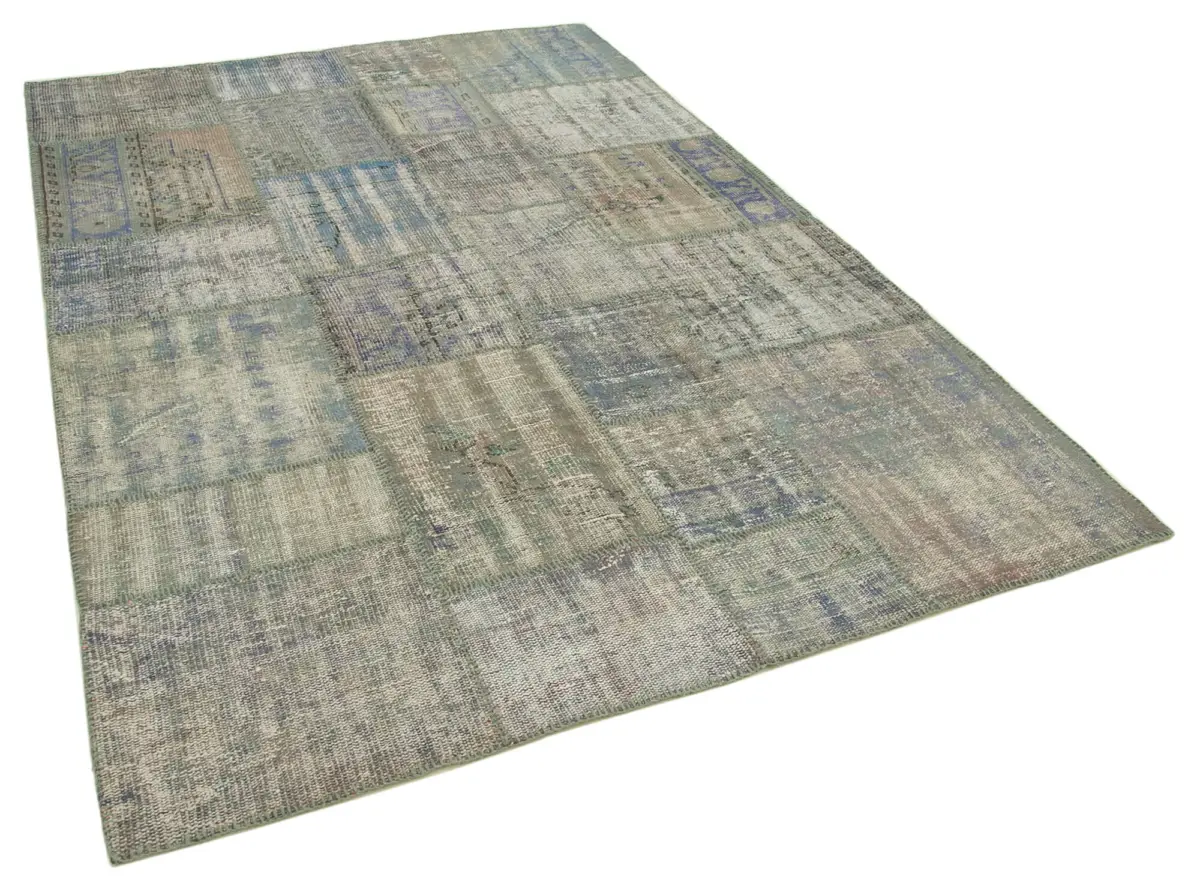 Patchwork Gri Pamuk Üzerine Yün El Dokuma Kilim-173x247 - Görsel 2
