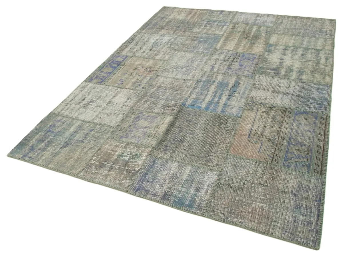 Patchwork Gri Pamuk Üzerine Yün El Dokuma Kilim-173x247 - Görsel 3