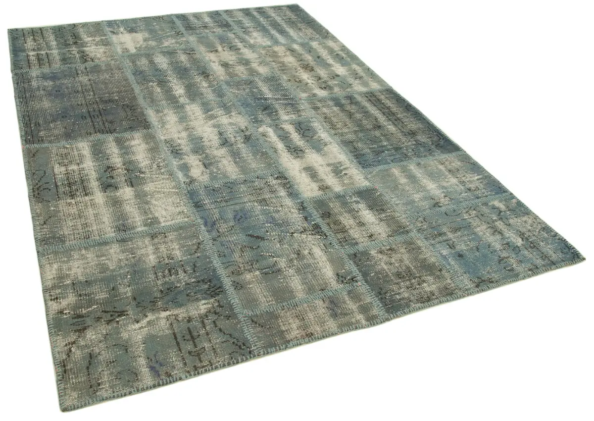 Patchwork Mavi Pamuk Üzerine Yün El Dokuma Kilim-174x242 - Görsel 2