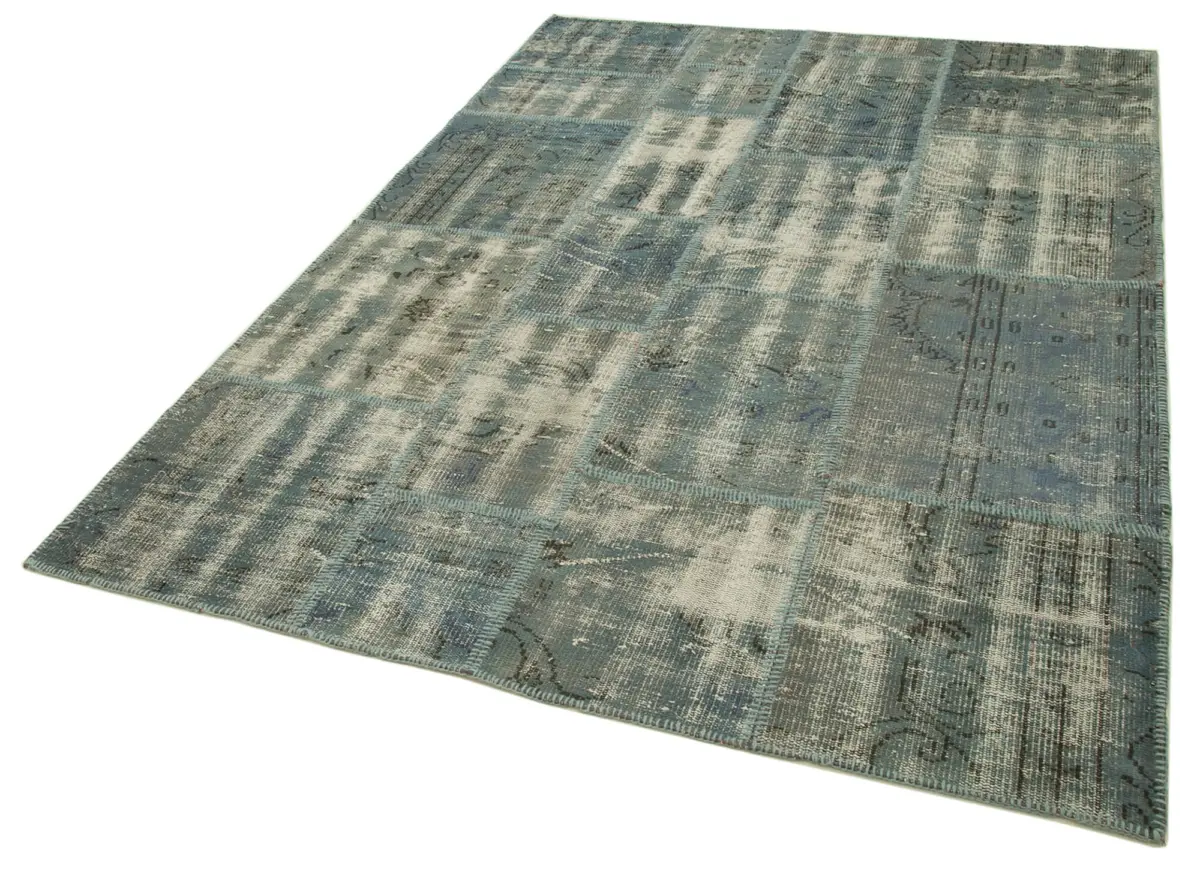 Patchwork Mavi Pamuk Üzerine Yün El Dokuma Kilim-174x242 - Görsel 3