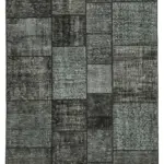 Patchwork Siyah Pamuk Üzerine Yün El Dokuma Kilim-171x246