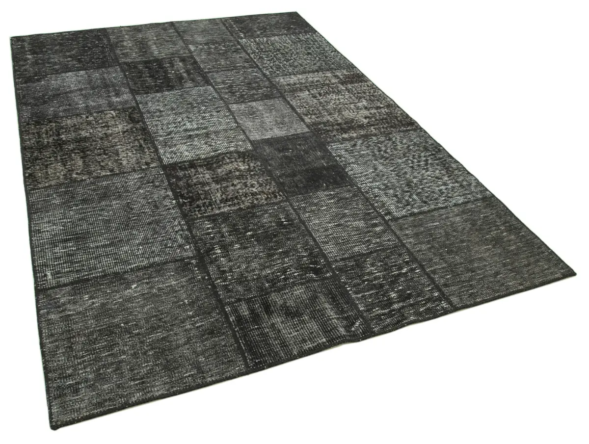 Patchwork Siyah Pamuk Üzerine Yün El Dokuma Kilim-171x246 - Görsel 2