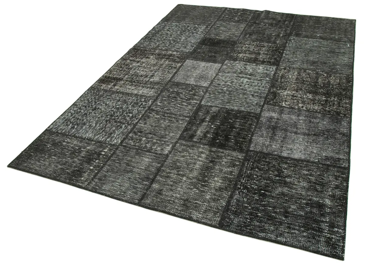 Patchwork Siyah Pamuk Üzerine Yün El Dokuma Kilim-171x246 - Görsel 3