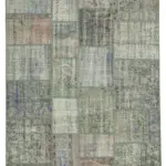 Patchwork Gri Pamuk Üzerine Yün El Dokuma Kilim-176x243