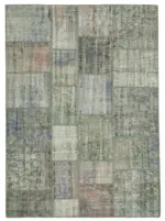 Patchwork Gri Pamuk Üzerine Yün El Dokuma Kilim-176x243