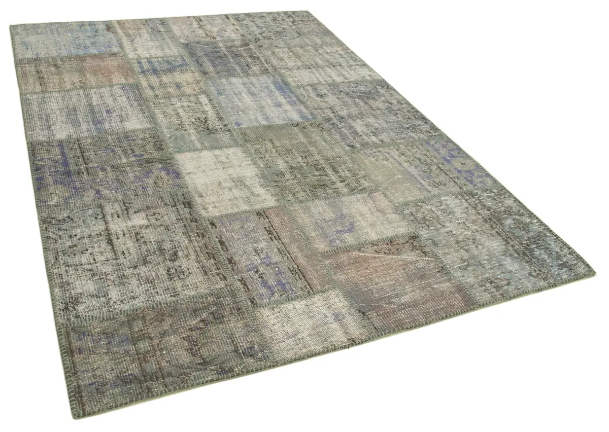 Patchwork Gri Pamuk Üzerine Yün El Dokuma Kilim-176x243 - Görsel 2