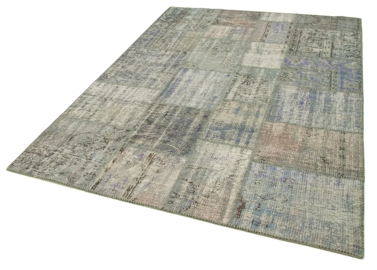 Patchwork Gri Pamuk Üzerine Yün El Dokuma Kilim-176x243 - Görsel 3
