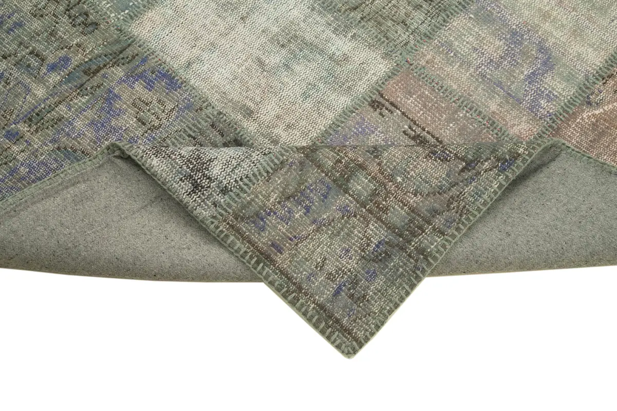 Patchwork Gri Pamuk Üzerine Yün El Dokuma Kilim-176x243 - Görsel 6