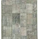 Patchwork Gri Pamuk Üzerine Yün El Dokuma Kilim-176x247