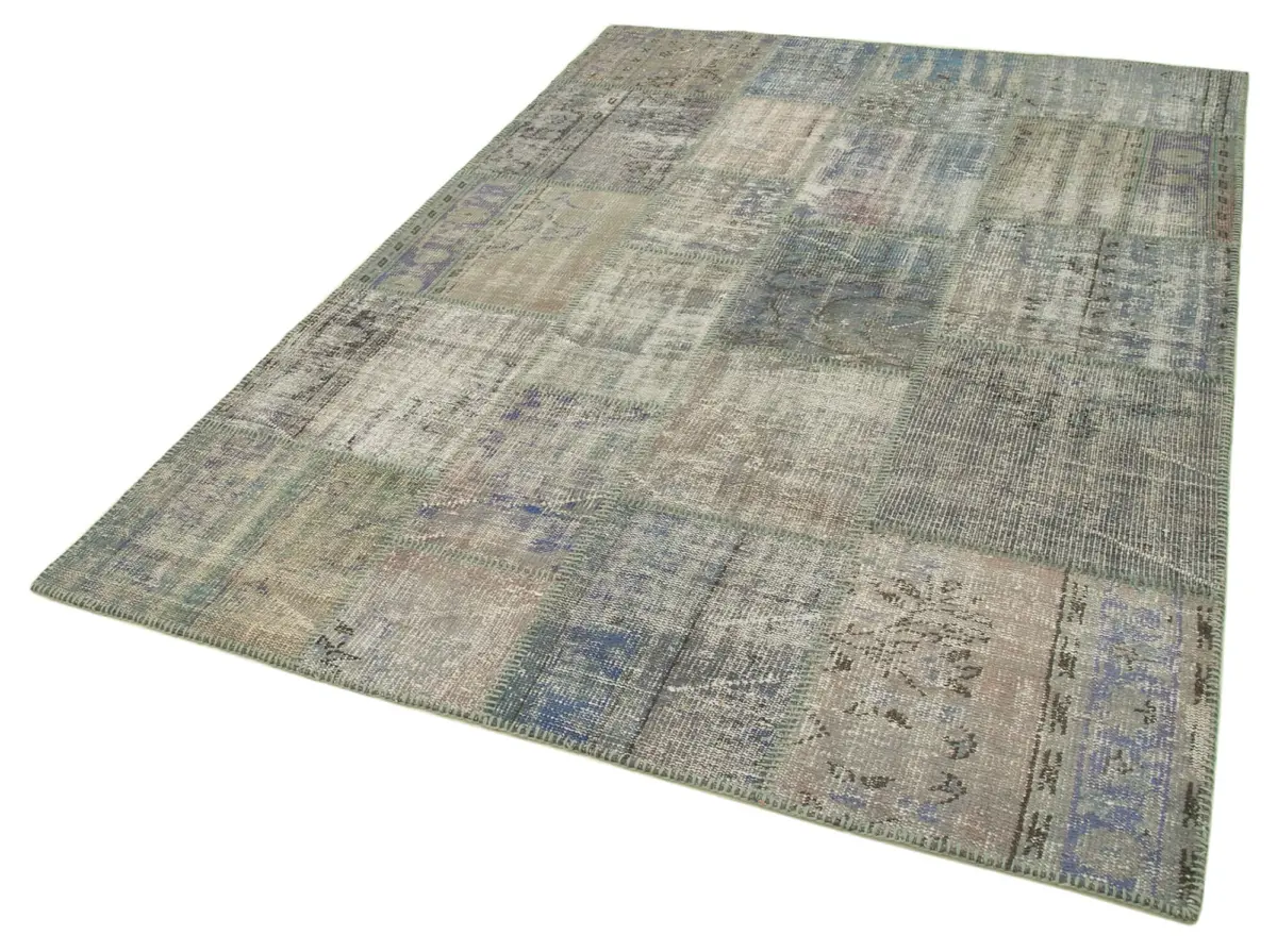 Patchwork Gri Pamuk Üzerine Yün El Dokuma Kilim-176x247 - Görsel 3